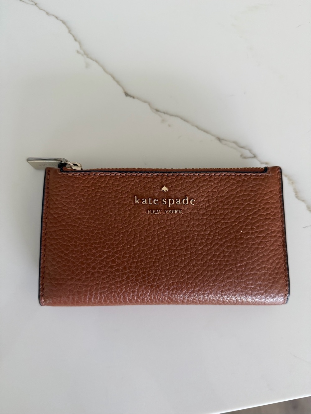 kate spade Brown Pebbled Leather wallet card case.